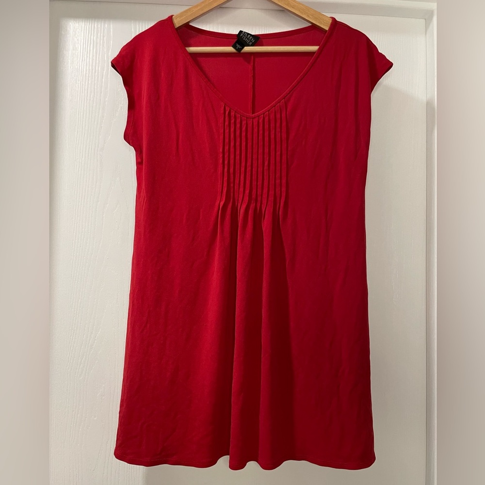Eileen Fisher Red Cap Sleeve 100% Silk Tunic Top. Size S